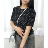 ブラック | レースドット柄シャーリングTシャツ | CORNERS