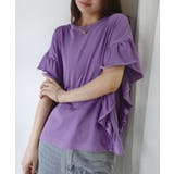 パープル | ドライタッチピグメント加工ラッフルスリーブTシャツ | CORNERS