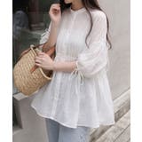 ホワイト(半袖) | 【選べる袖丈】楊柳リボンギャザーブラウス | CORNERS