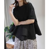 ブラック | 【機能素材】ペプラムフレアTシャツ【接触冷感】【UV加工】【吸水速乾】 | CORNERS 