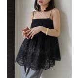 ブラック | オーガンジーレース刺繍キャミソール | CORNERS 