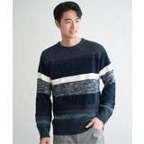 ネイビーブルー | モールミックスボーダーニット | ikka 