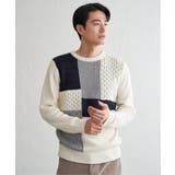 オフホワイト | ブロックスクルーネックニット | ikka