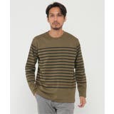 オリーブ | ＷジャガードボーダーロンＴ | ikka 