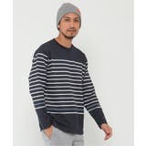 ネイビー | ＷジャガードボーダーロンＴ | ikka 