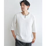 ホワイト | 【吸水速乾】キーネックレイヤード7分袖Tシャツ | ikka 