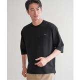 ブラック | 【芸能人着用】インレイ7分袖ポケットプリントＴ  | ikka 