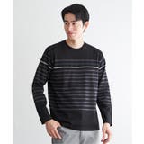 ブラック | ジャカード３カラーボーダーロンＴ | ikka 