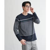 ネイビーブルー | ジャカード３カラーボーダーロンＴ | ikka 