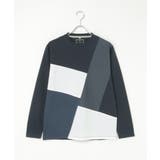 ネイビーブルー | ブロックスポンチ切り替えロンT | ikka 