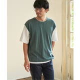 グリーン | 5分袖フェイクベストTシャツ | ikka