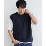 ネイビー | 5分袖フェイクベストTシャツ | ikka