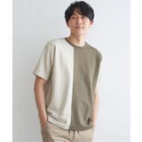 オリーブ | フクレジャガードワッフル切り替えTシャツ | ikka 