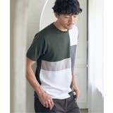 オリーブ | ブロックスグレンチェック切り替えTシャツ | ikka 