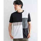 ブラック | ブロックスグレンチェック切り替えTシャツ | ikka 