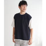 ネイビーブルー | フクレジャカードフェイクベストTシャツ | ikka