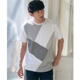ホワイト | 【親子おそろい】ブロックスポンチ斜め切り替えTシャツ | ikka