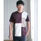 ワイン | ブロックスCHスエード切り替えTシャツ | ikka