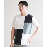 ホワイト | ブロックスCHスエード切り替えTシャツ | ikka