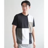 ブラック | ブロックスCHスエード切り替えTシャツ | ikka