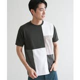 カーキ | ブロックスCHスエード切り替えTシャツ | ikka