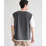ヘリンボンキーネックフェイクベストTシャツ | ikka | 詳細画像24