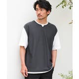 ヘリンボンキーネックフェイクベストTシャツ | ikka | 詳細画像2