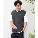 ヘリンボンキーネックフェイクベストTシャツ | ikka | 詳細画像3