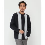 ネイビー | 抗菌切り替えジャガードトレーナー | ikka 