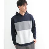 ネイビー | 切り替えジャガードプルパーカー | ikka 