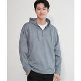 ブルー | 【抗菌防臭／吸水速乾】GOKU楽スエードハーフジップパーカ | ikka 