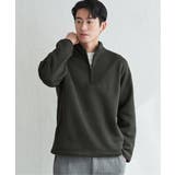 カーキ | ツイルジャカード裏起毛ハーフジッププルオーバー | ikka 