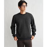 ブラック | ビッグ縦ワッフルクルーネックプルオーバー | ikka 