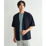 ネイビーブルー | 冷感DRY鹿の子5分袖カーディガン | ikka