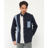 ネイビー | オックス縦切り替えシャツ | ikka