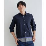 ネイビー | 7分袖オックス裾切り替えシャツ | ikka