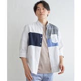 ホワイト | 7分袖ブロックス切り替えシャツ | ikka