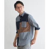 7分袖ブロックス スエード調切り替えシャツ | ikka  | 詳細画像2 