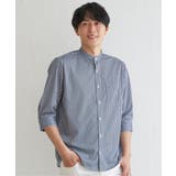 ネイビー | 7分袖イージーケアバンドカラーシャツ | ikka