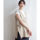 ベージュ | ノーカラーサイドスリットジレ  | ikka 