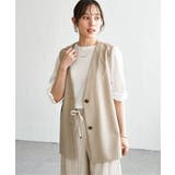 ベージュ | ノーカラーサイドベルトジレ | ikka 