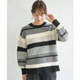 ブラック | フェザー切り替えボーダーニットプルオーバー | ikka 