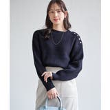 ネイビーブルー | 肩ボタン変形リブニットプルオーバー | ikka 