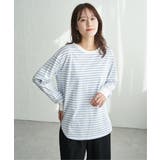 サックスブルー | コットンUVケア裾ラウンドロンT | ikka