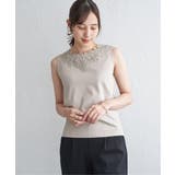 【接触冷感／UVカット】コットンUSA前後レースタンクトップ | ikka  | 詳細画像1 