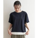 ネイビー | コットンUSA裾レイヤードTシャツ | ikka 