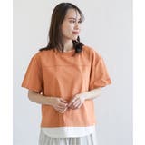 オレンジ | コットンUSA袖刺繍レイヤーTシャツ | ikka 