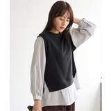ブラック | 【親子コーデ】ケーブル柄レイヤードプルオーバー | ikka 