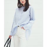 ブルー | 綿ラミーシアーバンドカラーシャツ | ikka
