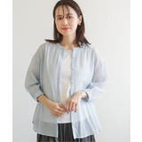 ブルー | コットン楊柳バンドカラーシャツ | ikka 